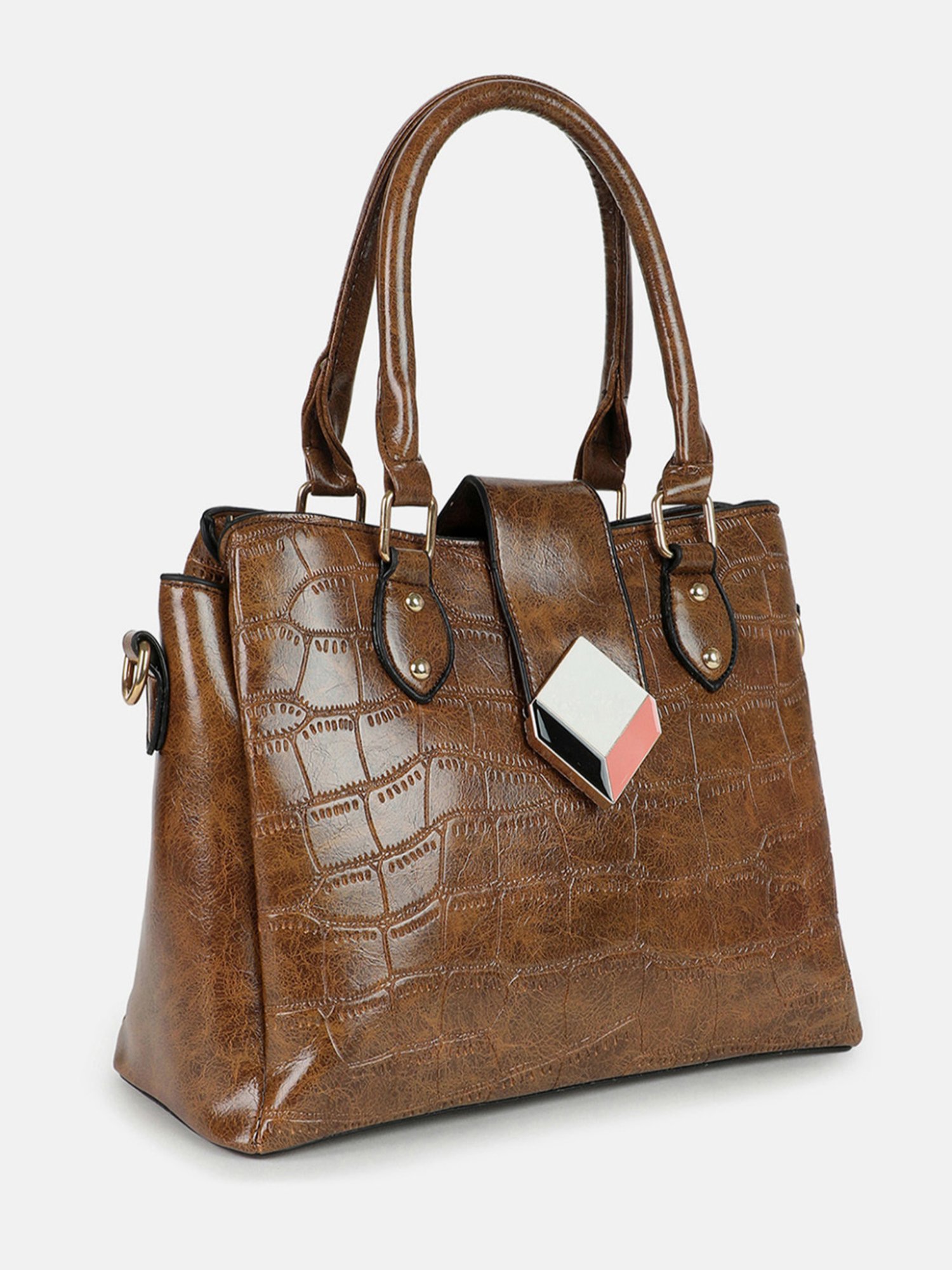 HauteSauce Brown Textured Medium Handheld Handbag