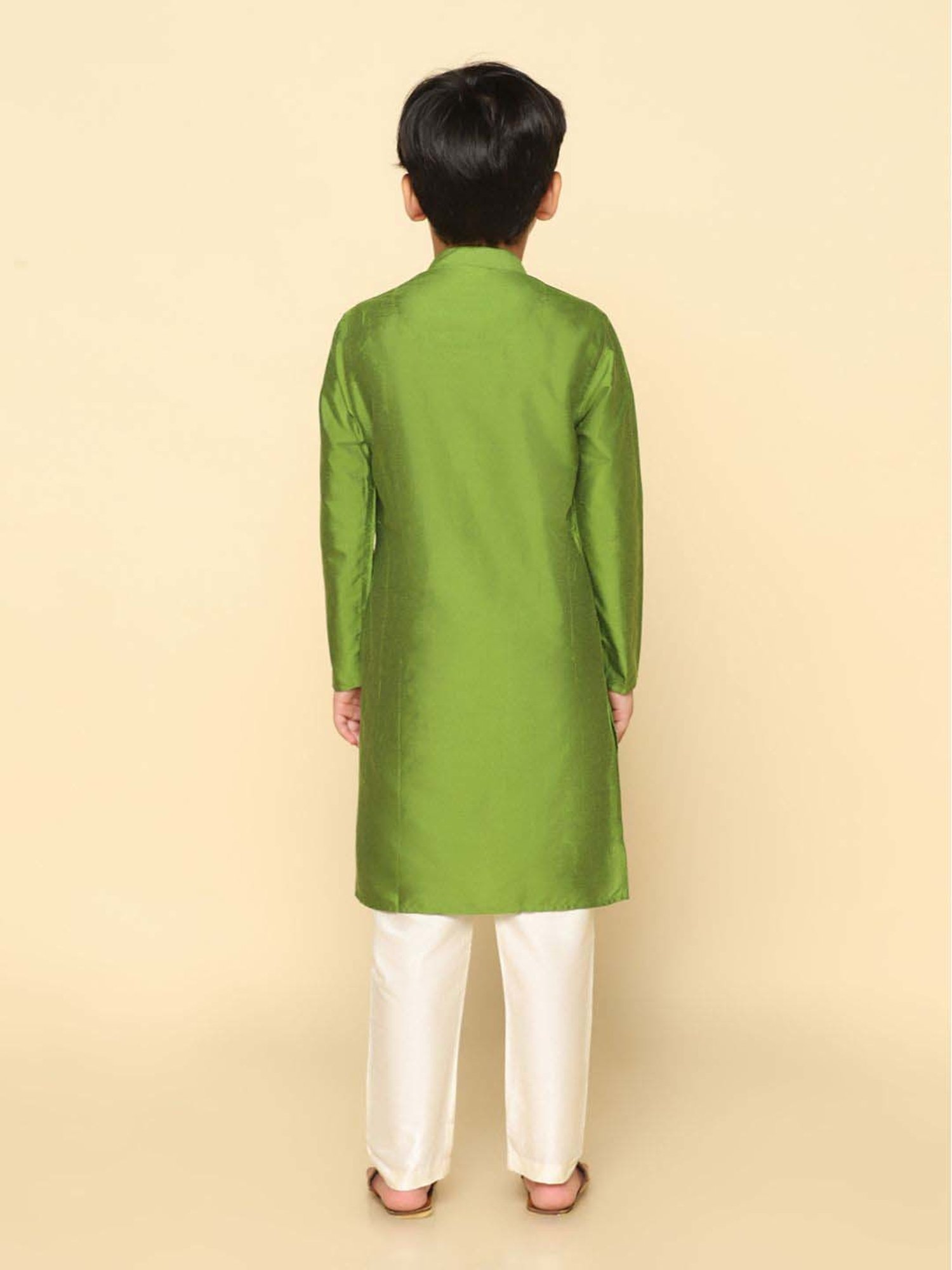 KISAH Kids Green & White Regular Fit Full Sleeves Kurta Set