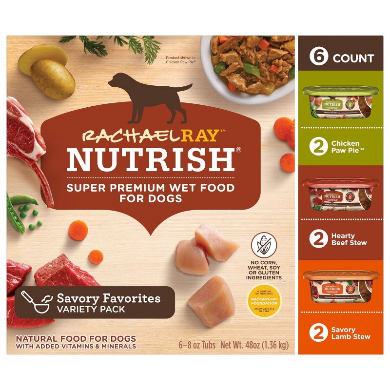 Rachael Ray Nutrish Super Premium Wet Dog Food Healthy Recipes Chicken, Beef & Lamb - 8oz/6ct Variety Pack