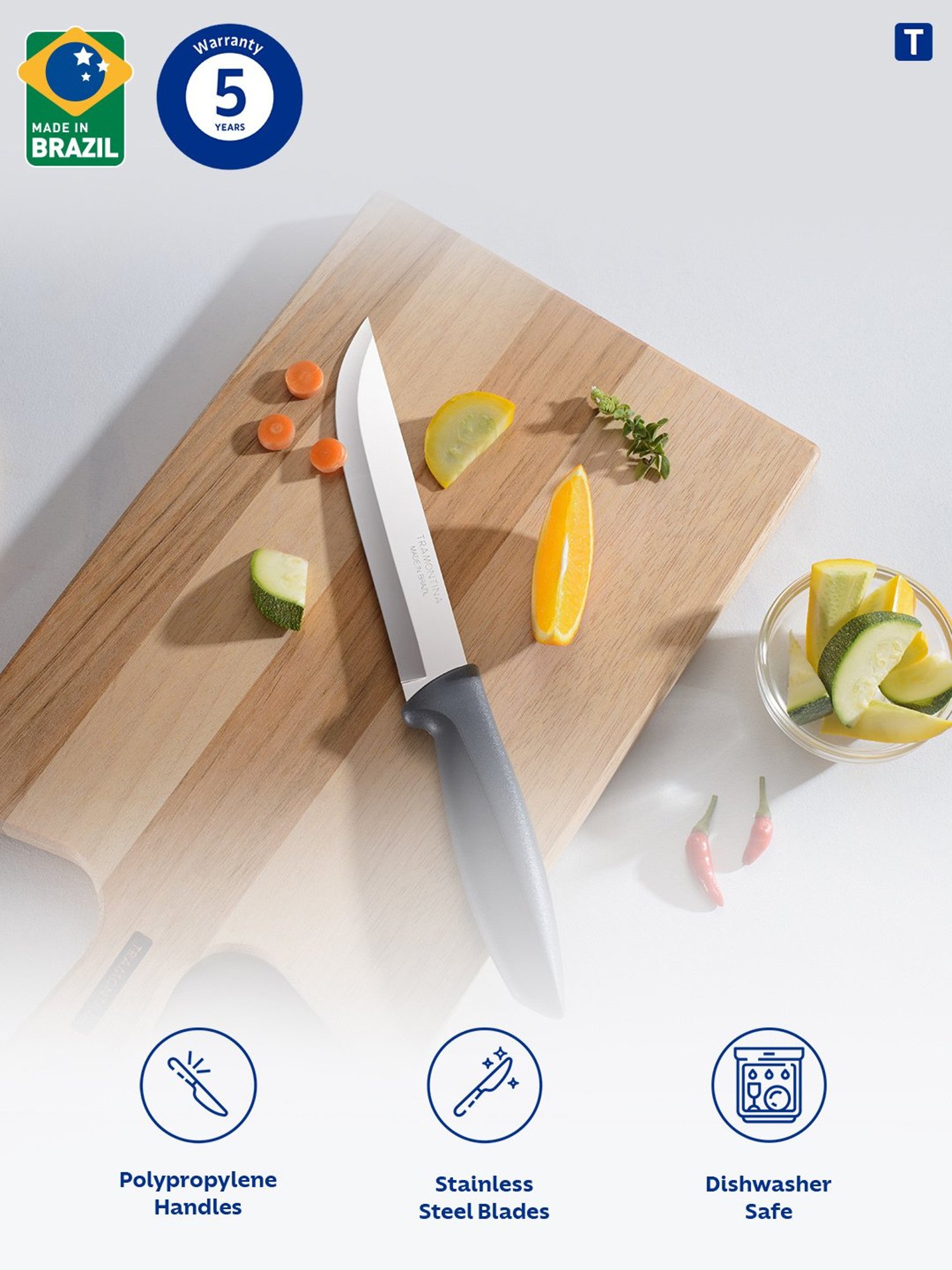 Tramontina Plenus Stainless Steel Kitchen Knife 12cm/5.9" Grey Plain Edge Kitchen Knife