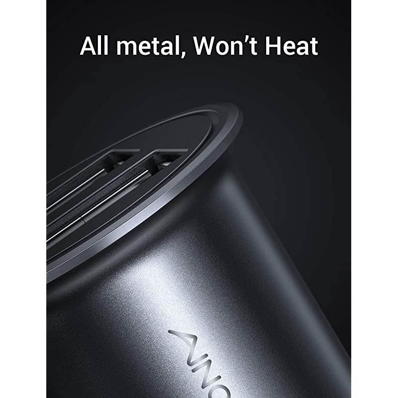 Cigarette Lighter USB Charger, All Metal Mini Car Charger Adapter 4.8A Fast USB Car Charger 2 Port Flush Fit Compatible with iPhone 12/11pro/x/7/6s, iPad Air 2/Mini 3, Galaxy S10/S9/S8-Black