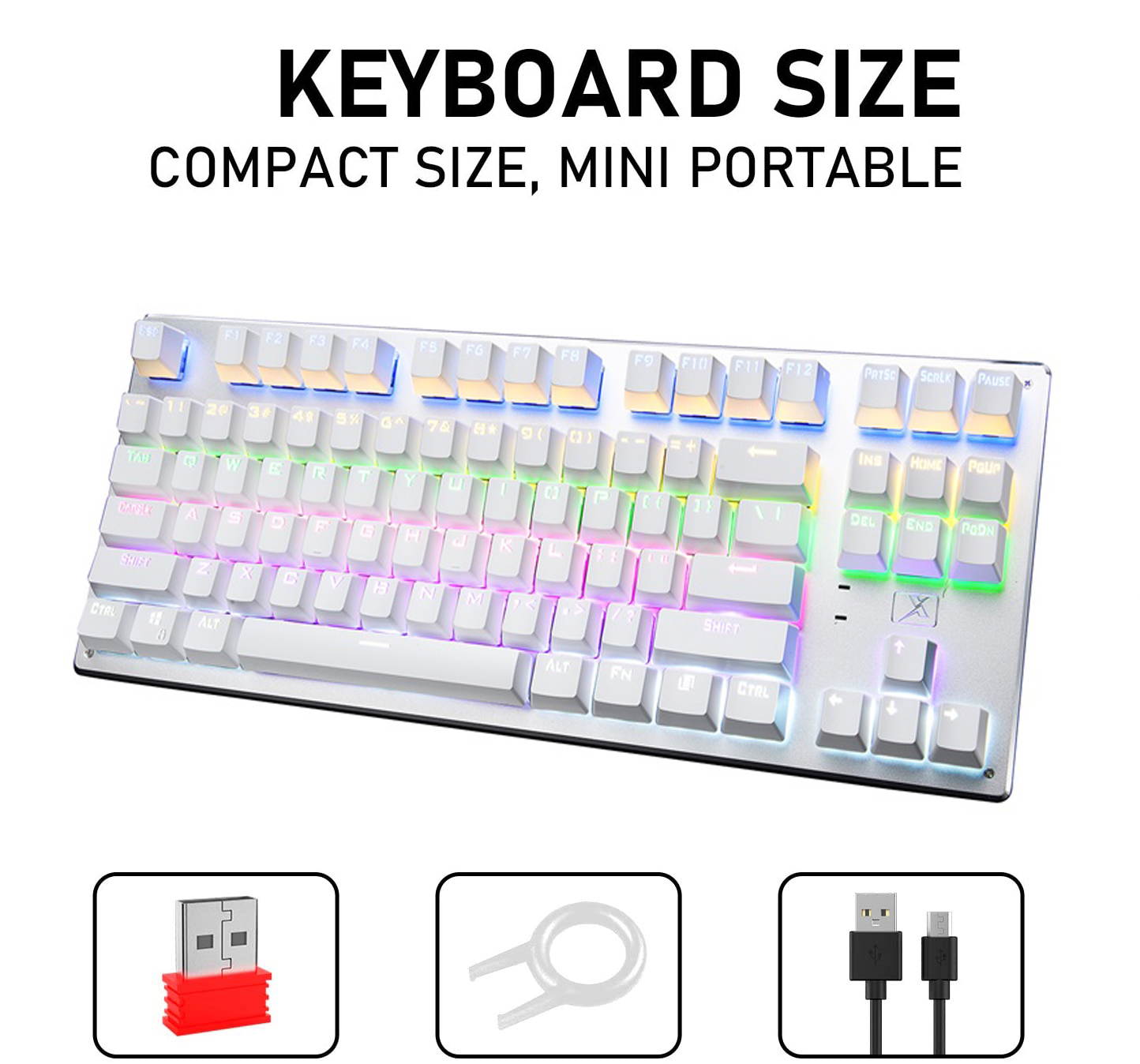 Bluetooth Mechanical Gaming Keyboard with LED Backlit 87 Anti-Ghosting Key Wired/Wireless USB Receiver Rechargeable Keyboard for PC Mac Gamer