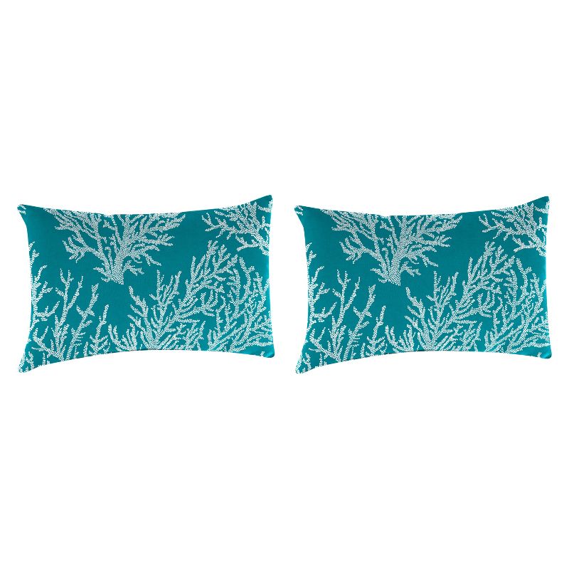 Outdoor Set Of 2 Rectangular Accessory Toss Pillows In Seacoral Turquoise - Jordan Manufacturing