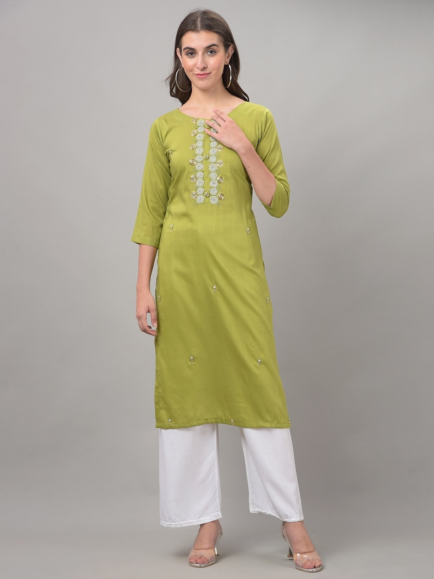 Dollar Missy Green Embroidered Straight Kurta
