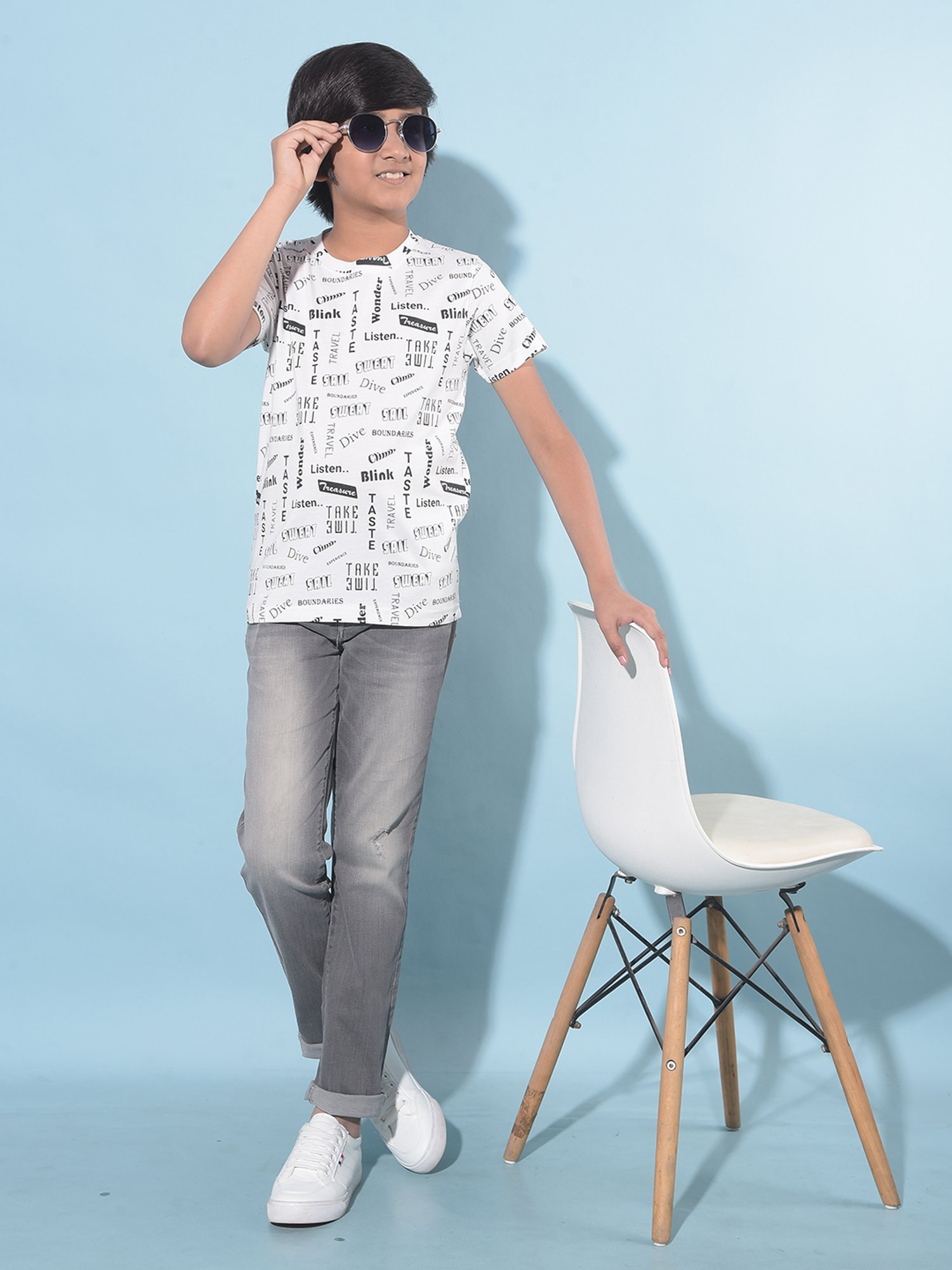 Crimsoune Club Boys White Printed T-Shirt