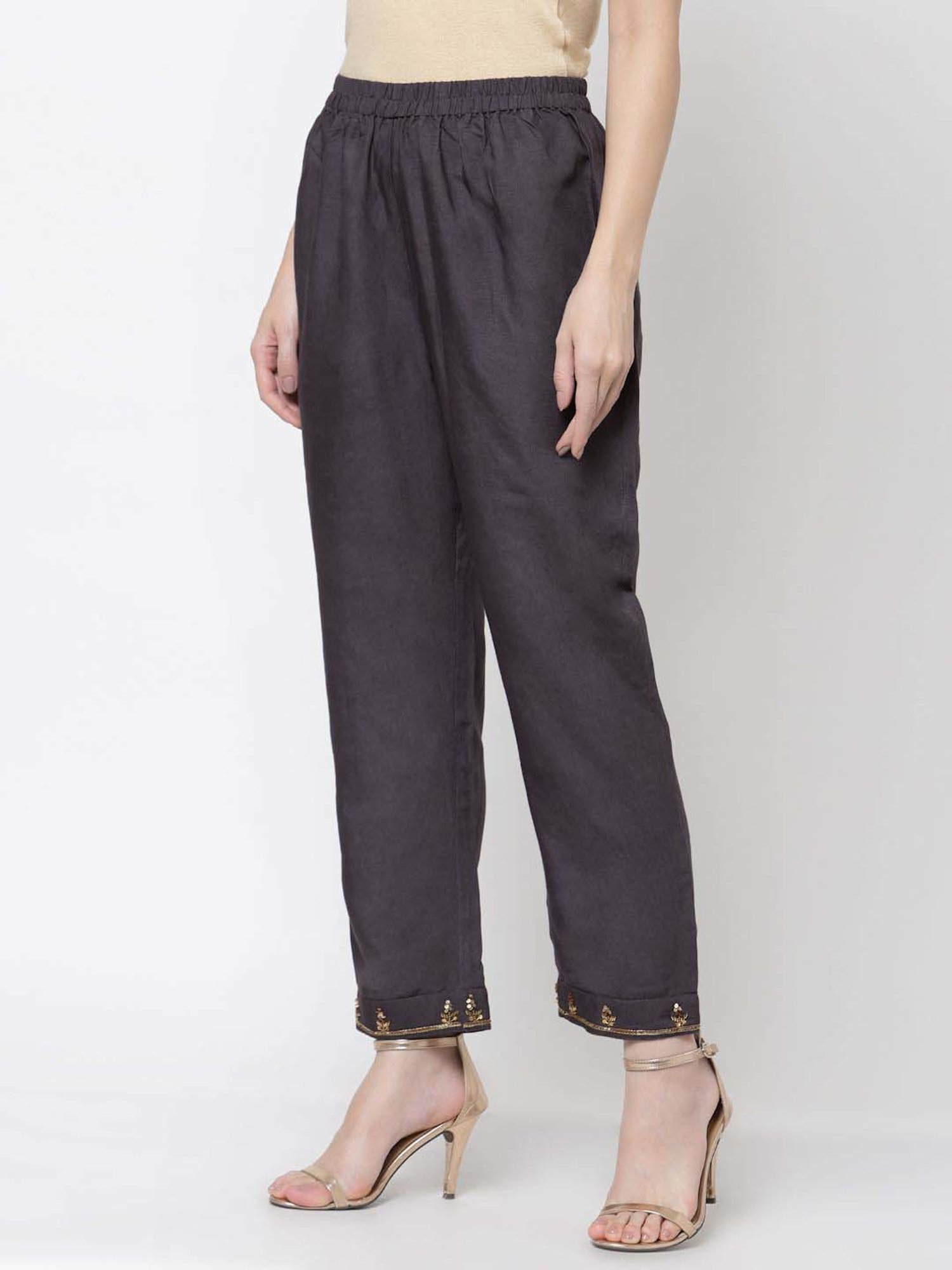 DART STUDIO Grey Linen Regular Fit Palazzos