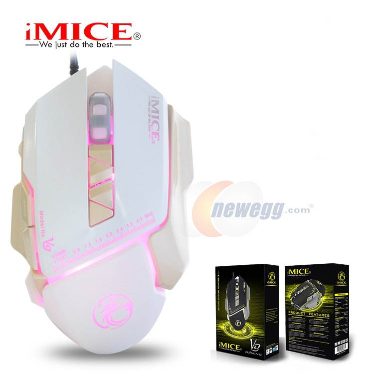 IMICE V9  Ergonomic Design, Cool Exterior 4-color Backlit 3200DPI Wired 7-Button Gaming Mouse Macro Custom - White