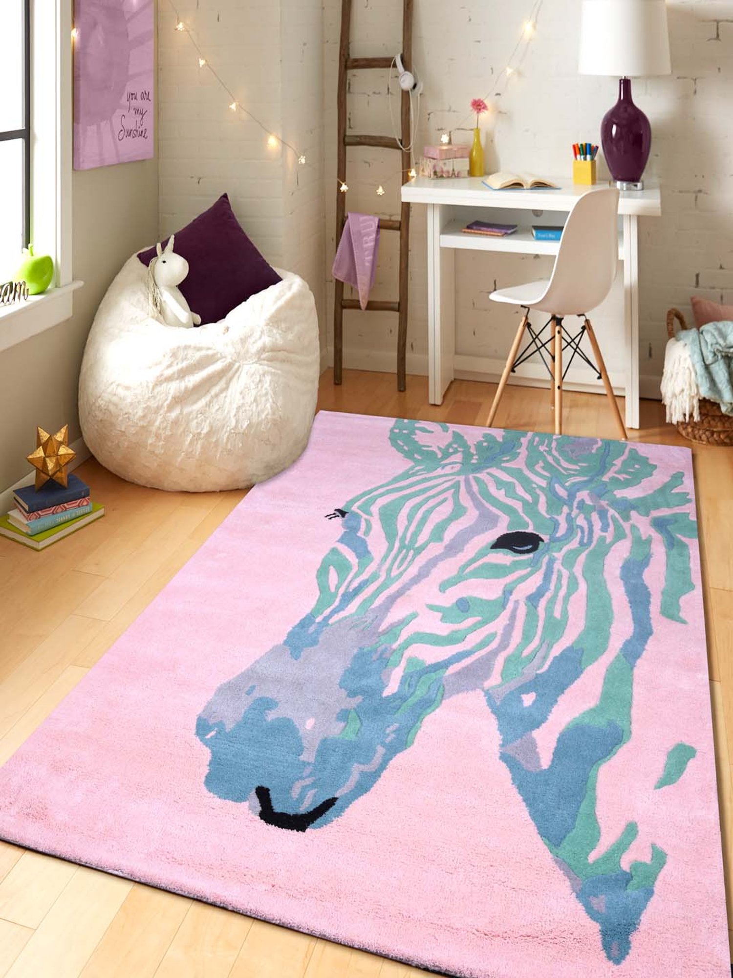 Pequra Multicolour Zebra Hand Tufted Wool Kids Carpet - Set of 1