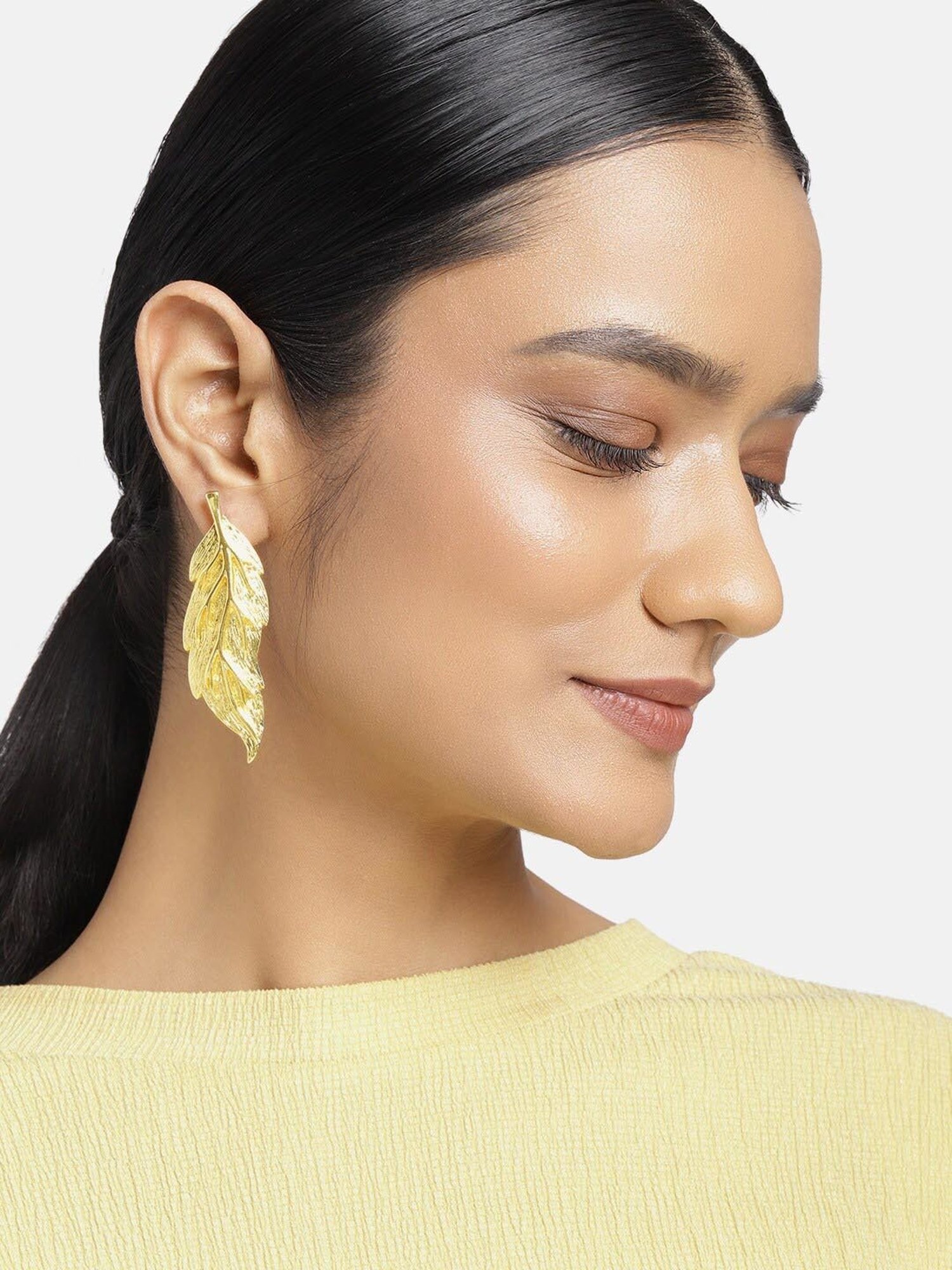 Estele Gold-Plated Pretty Leaf Designer Earrings for Women