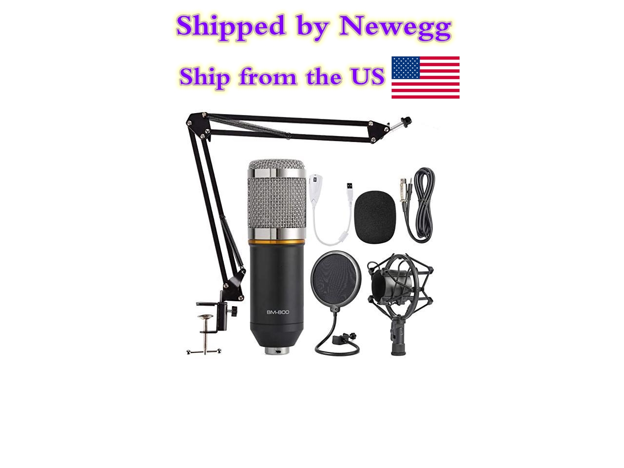 Condenser Microphone Bundle, BM-800 Mic Kit with Adjustable Mic Suspension Scissor Arm, Metal Shock Mount and Double-Layer Pop Filter for Studio Recording & Broadcasting (Black)