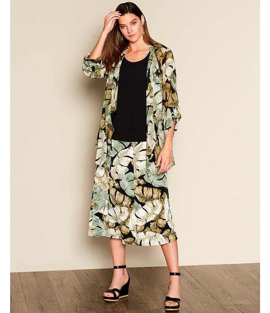 Ali Miles Petite Size Open Mesh Two Button Front 3/4 Sleeve Jacket