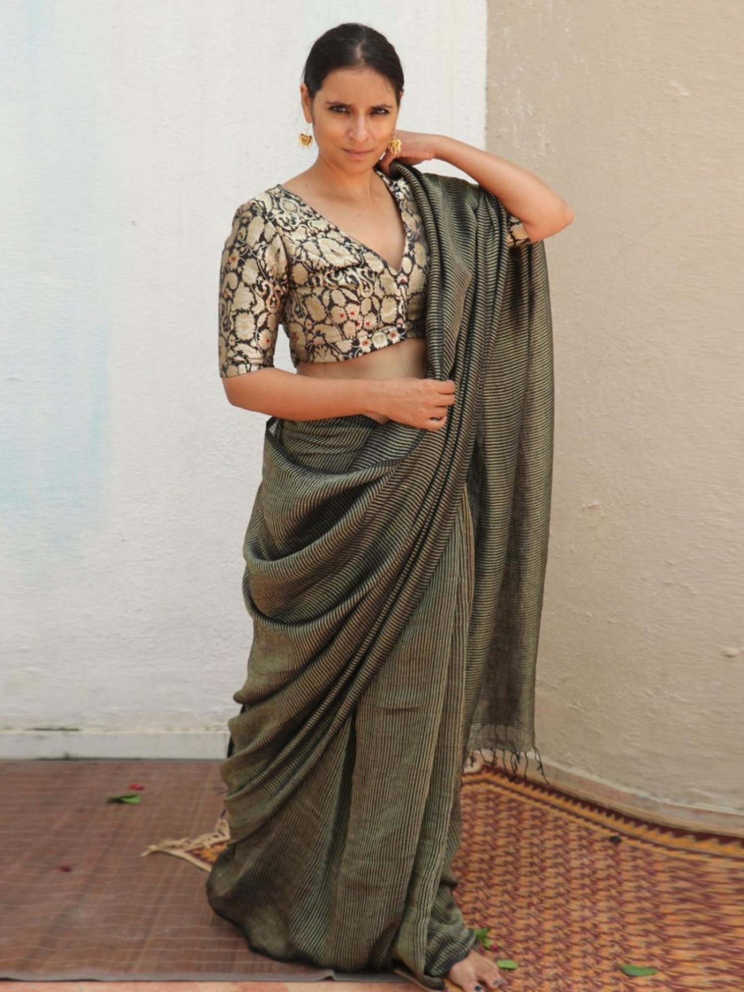 Chidiyaa Jade Thread of Gold Handwoven Linen Zari Saree