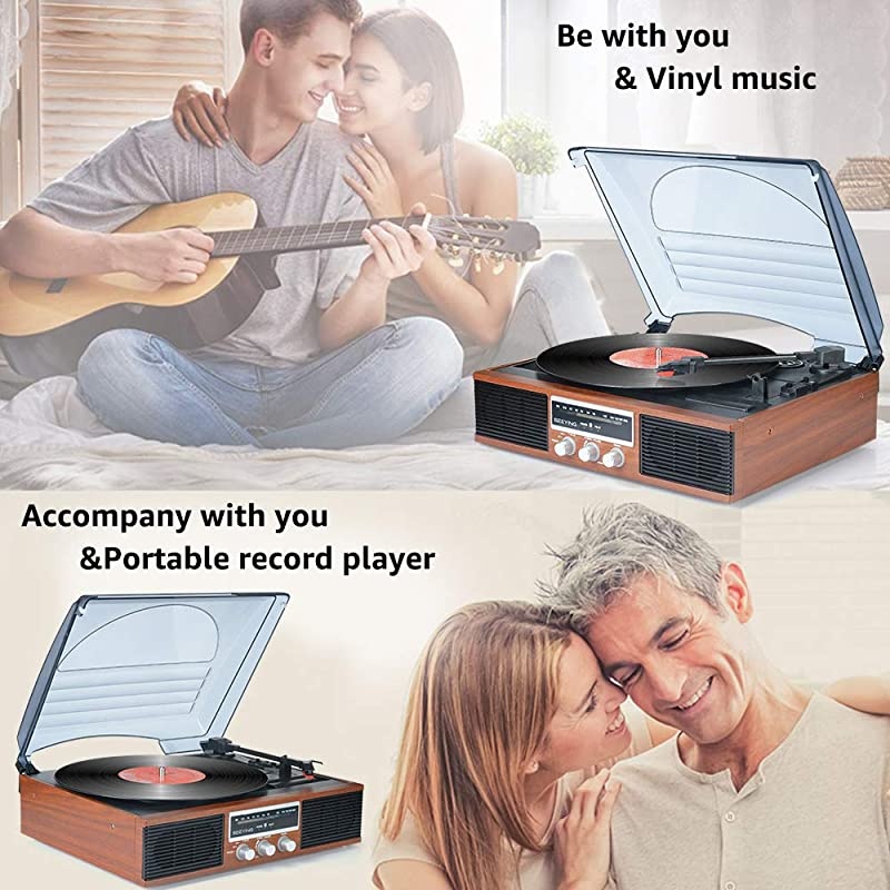 Player Bluetooth Turntable with Stereo Speakers Portable BeltDriven Nostalgic LP Vinyl Player with FM Stereo Radio Line Output
