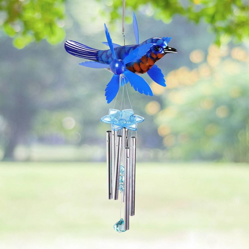 24" Metal Bird Spinning Wings Wind Chime Blue - Exhart
