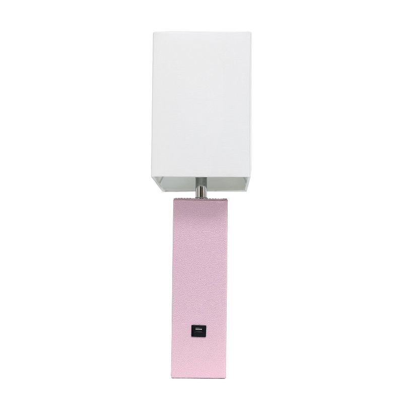 Modern Leather Table Lamp with USB and Fabric Shade Blush Pink - Elegant Designs