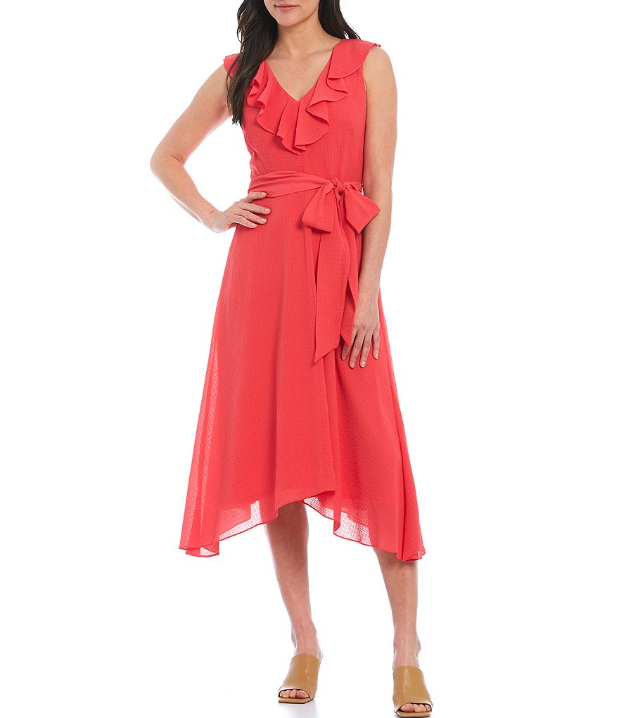 Tommy Hilfiger Paisley Chiffon Smocked Sleeveless Mock-Neck Midi A-Line Dress