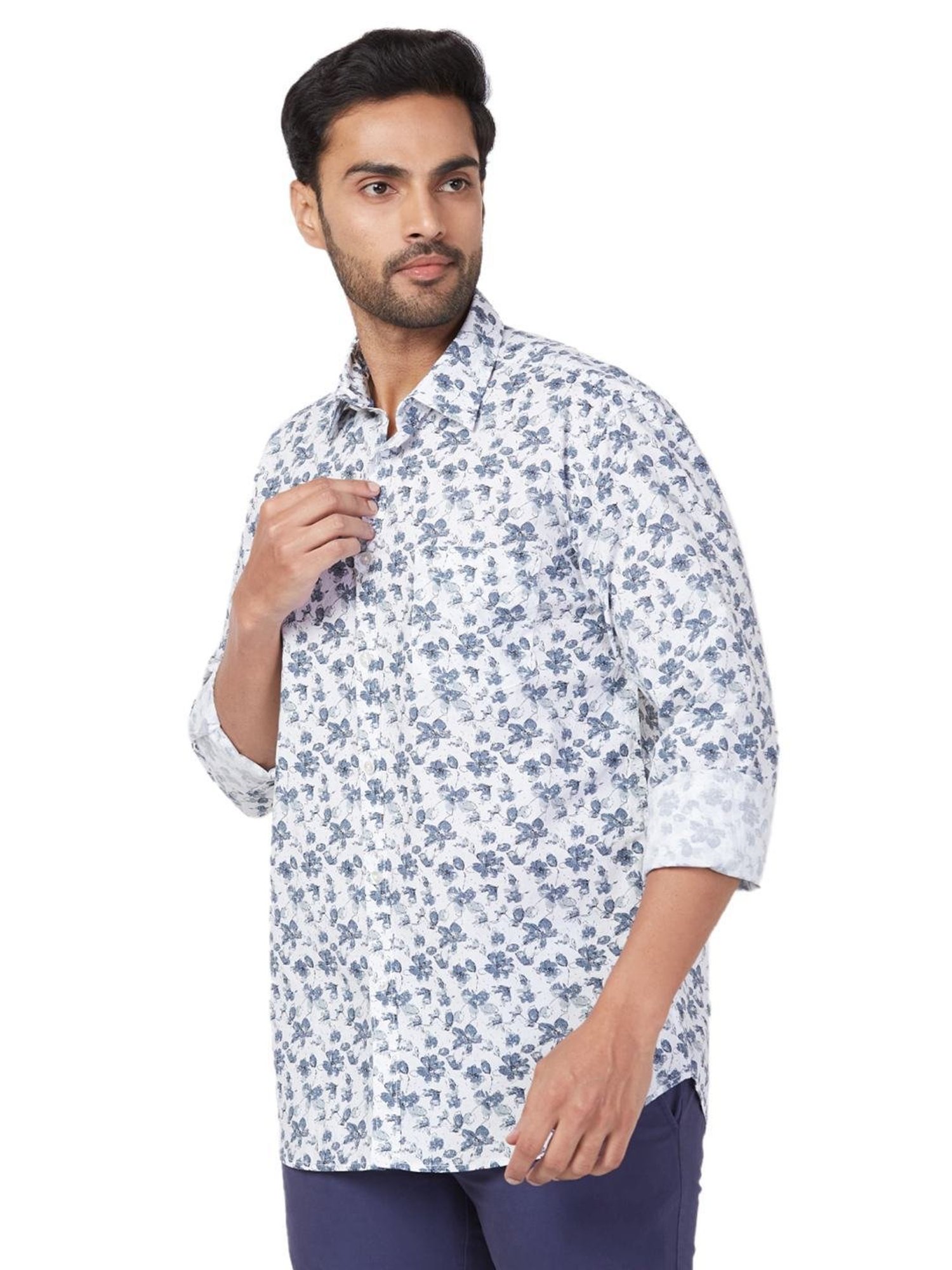 Parx White Cotton Slim Fit Printed Shirt