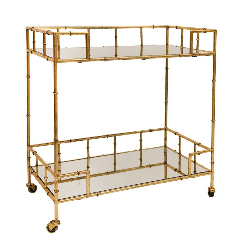2 Tier Rectangle Metal Bar Cart Mirror Top Gold - Sagebrook Home