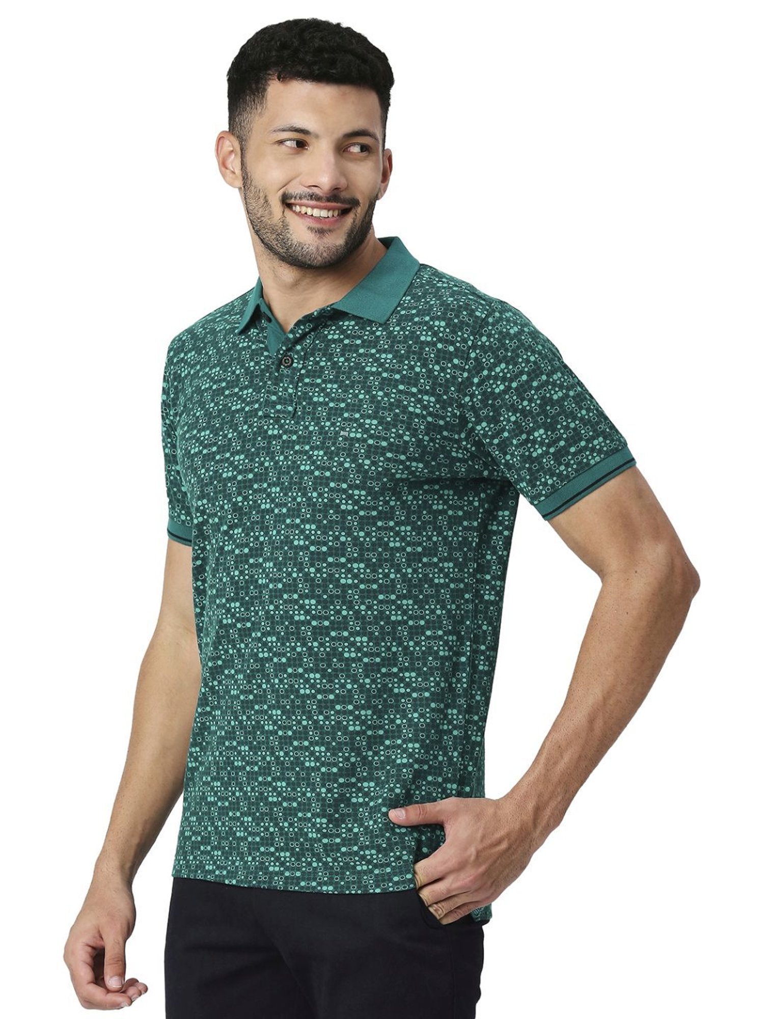 Basics Green Slim Fit Printed Polo T-Shirt