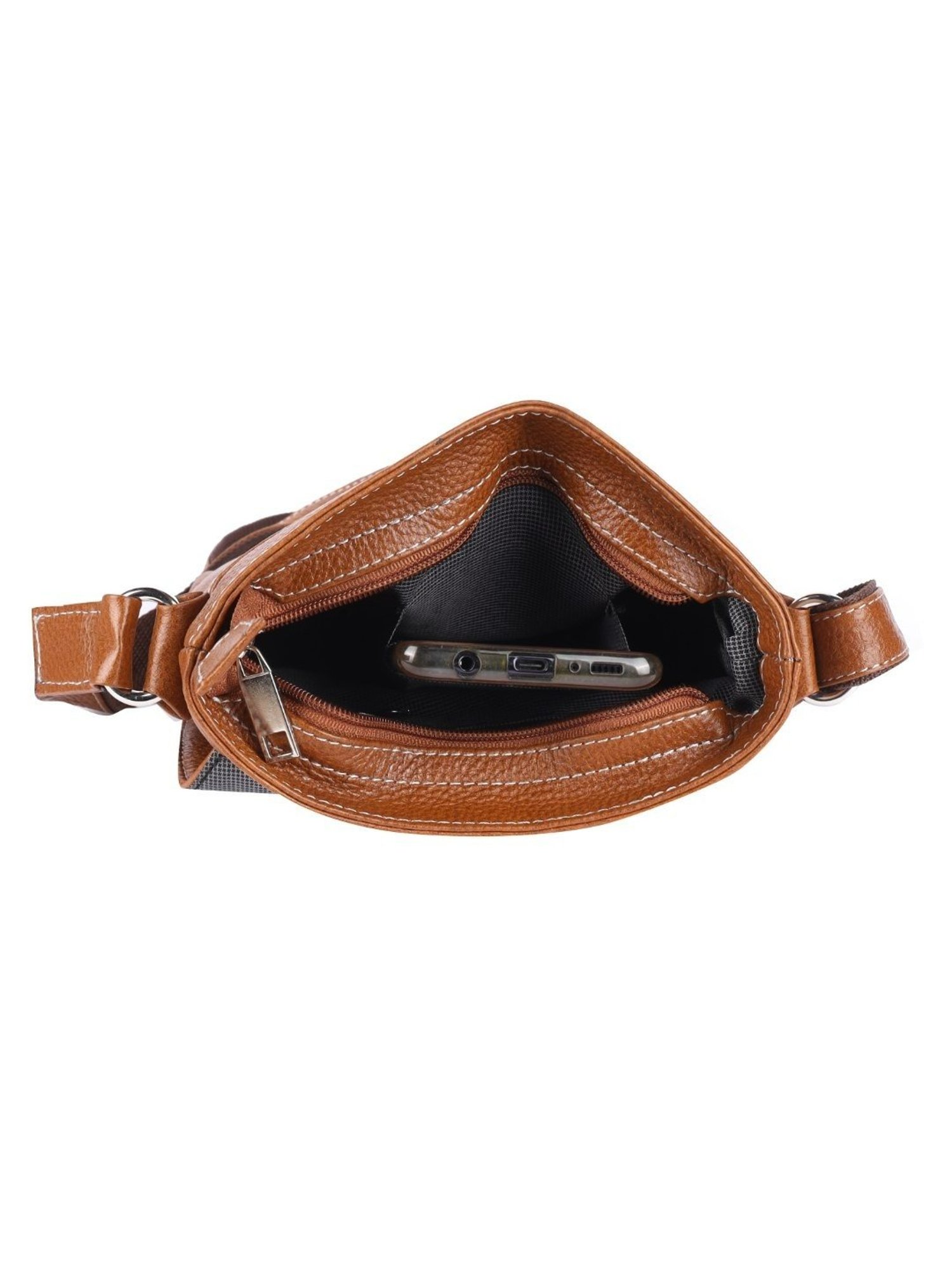 HiLEDER Brown Textured Medium Leather 8 inch Cross Body Bag