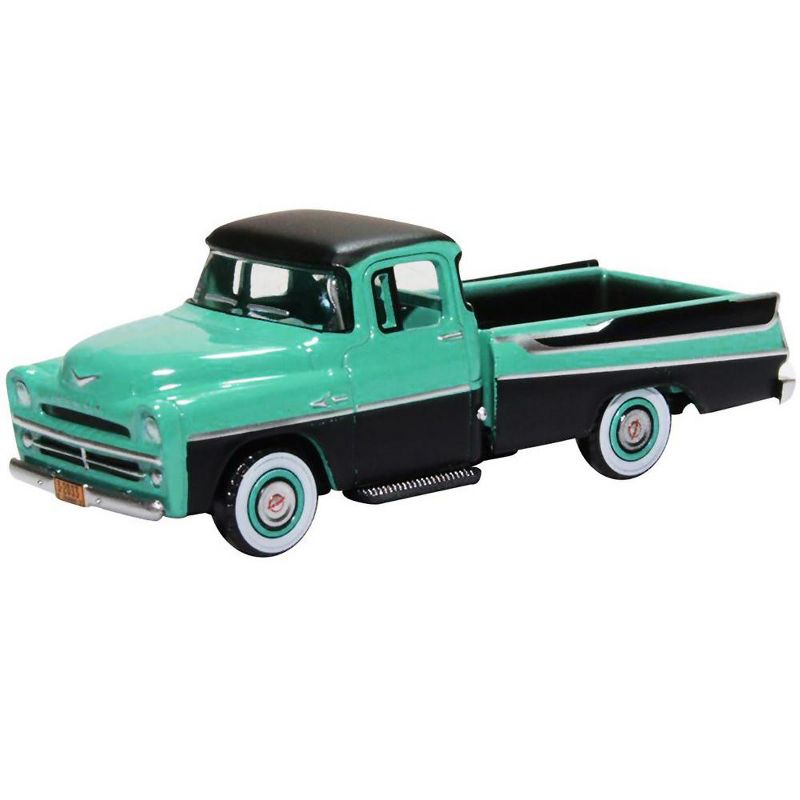 1957 Dodge D100 Sweptside Pickup Truck Turquoise and Jewel Black 1/87 (HO) Scale Diecast Model Car by Oxford Diecast