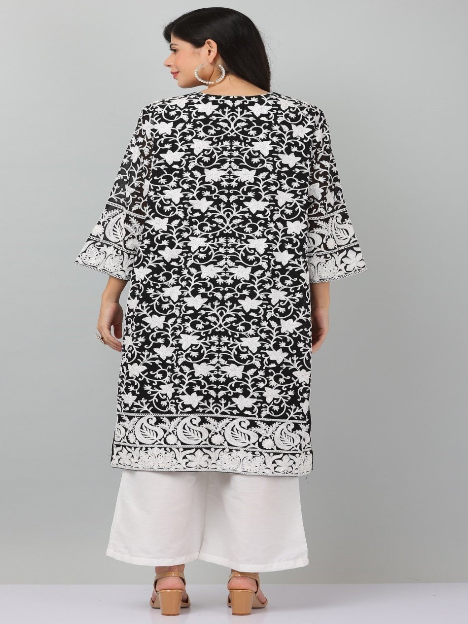 Kaanchie Nanggia Black Georget Embroidered Kurta Dupatta with Pant