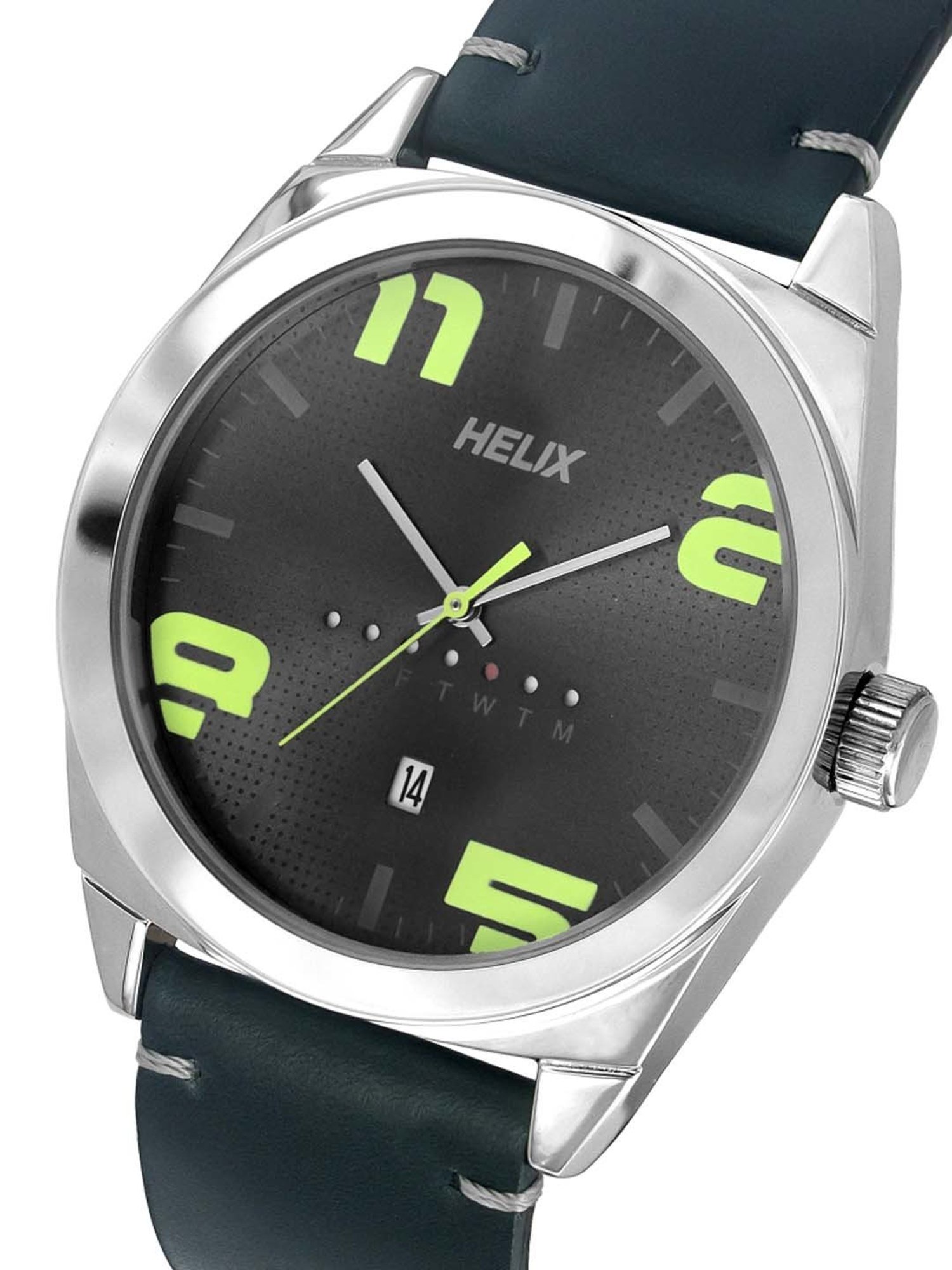 Helix By Timex Grey Round Dial Analog Leather Men Watch - TW044HG02