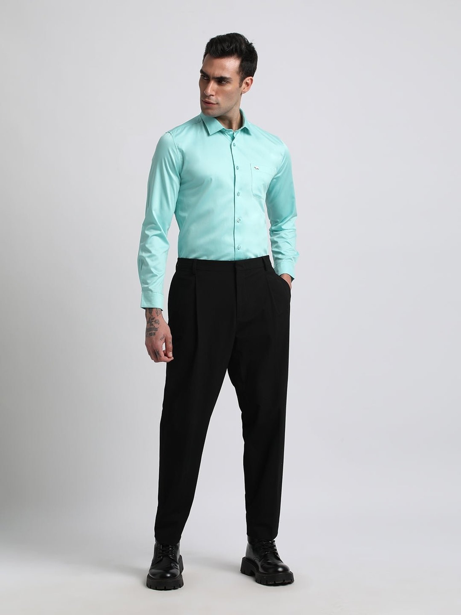 The Bear House Blue Cotton Slim Fit Shirt