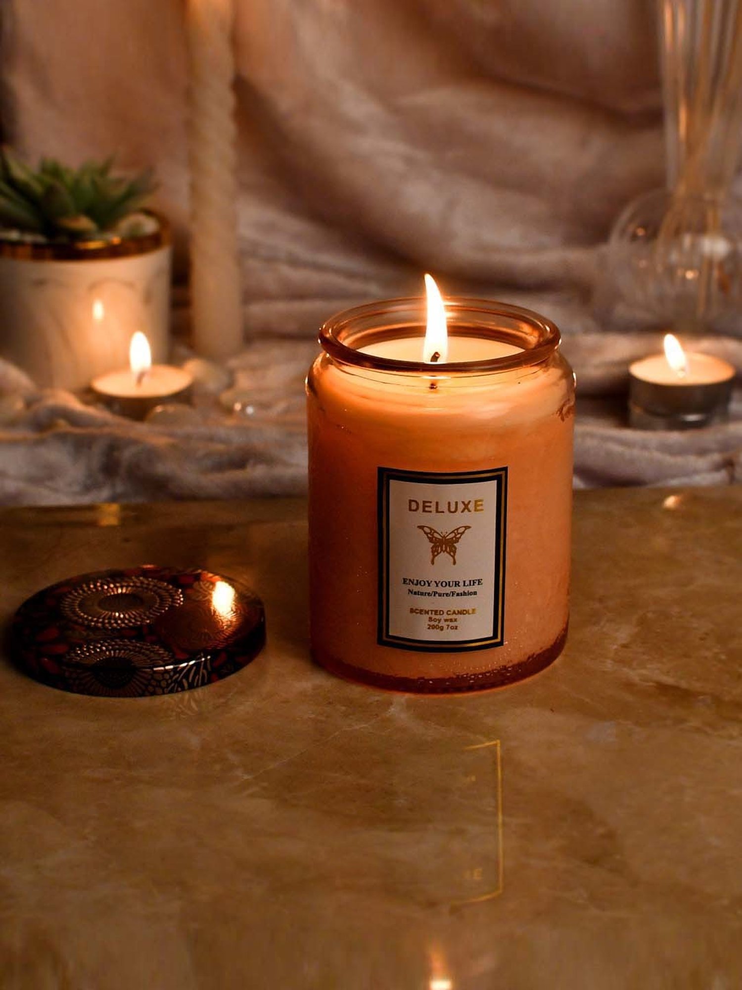 Lidded Glass Jar Crackling Wooden Wick Teak and Moss Candle - Nature's Wick