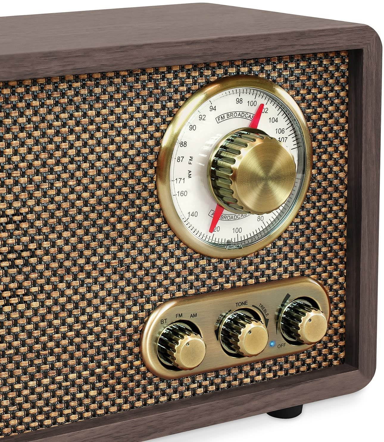 Victrola Retro Wood Bluetooth FM/AM Radio with Rotary Dial, Espresso