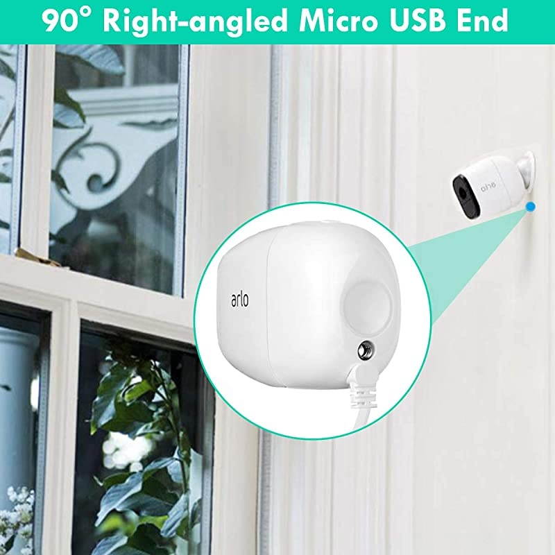 30 Feet Right Angled Micro USB Power Cable with QC 30 Charger BrickPower Supply Adapter and Charging CordOutdoor Quick Charger Compatible for Arlo ProArlo Pro 2Arlo GoArlo Security Light