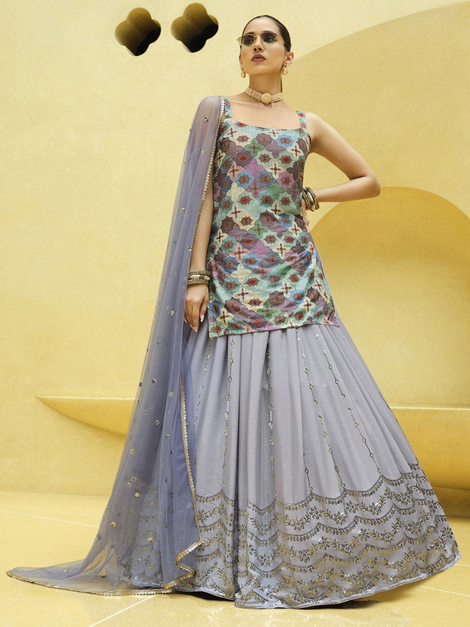 SHUBHKALA Lavender Embellished Lehenga and Choli Set With Dupatta