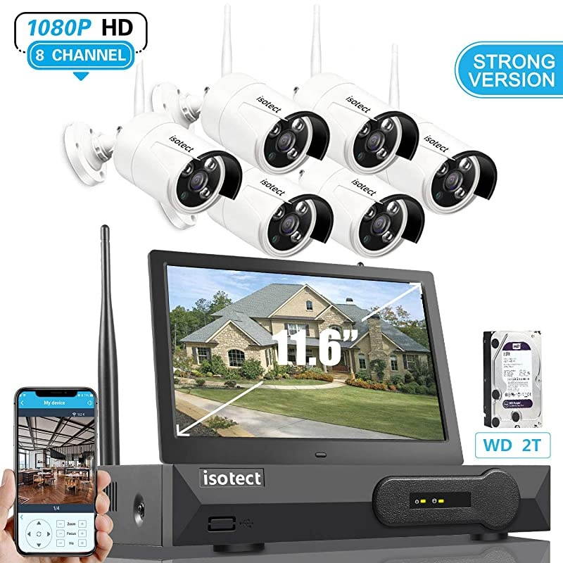 Newest Strong Version] All in One with 11.6-inch Monitor Home Video Surveillance System, Wireless Security Camera System,8CH Full HD 1080P Security Camera System 6pcs 1080P IP Cameras, 2TB HDD