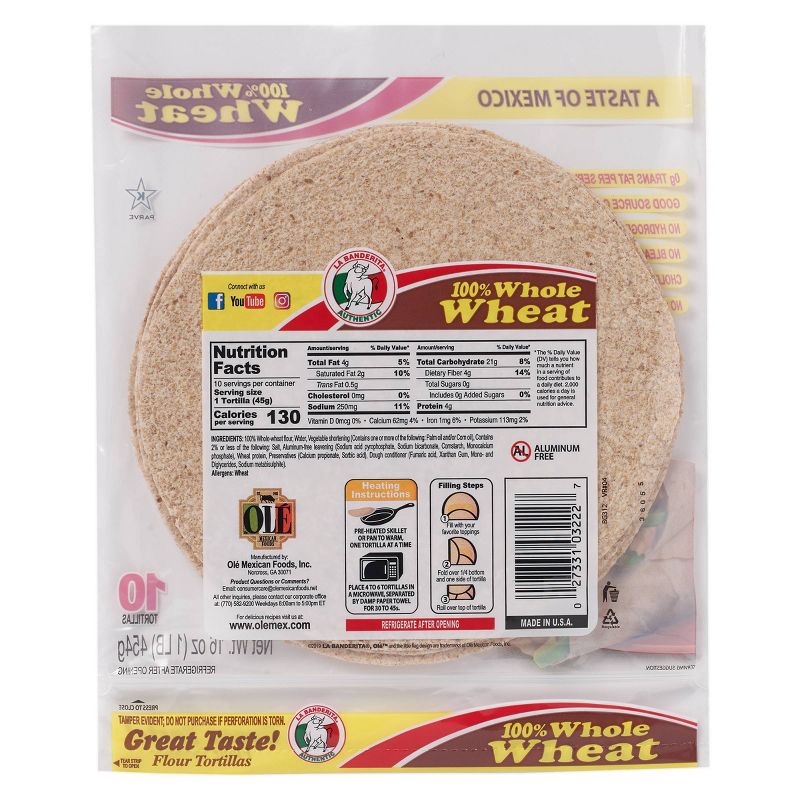 La Banderita 100% Whole Wheat Flour Tortillas - 16oz/10ct