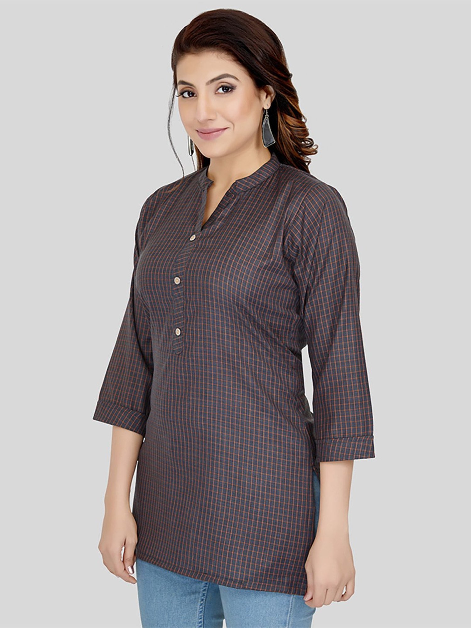 Saree Swarg Grey Printed Straight Short Kurti