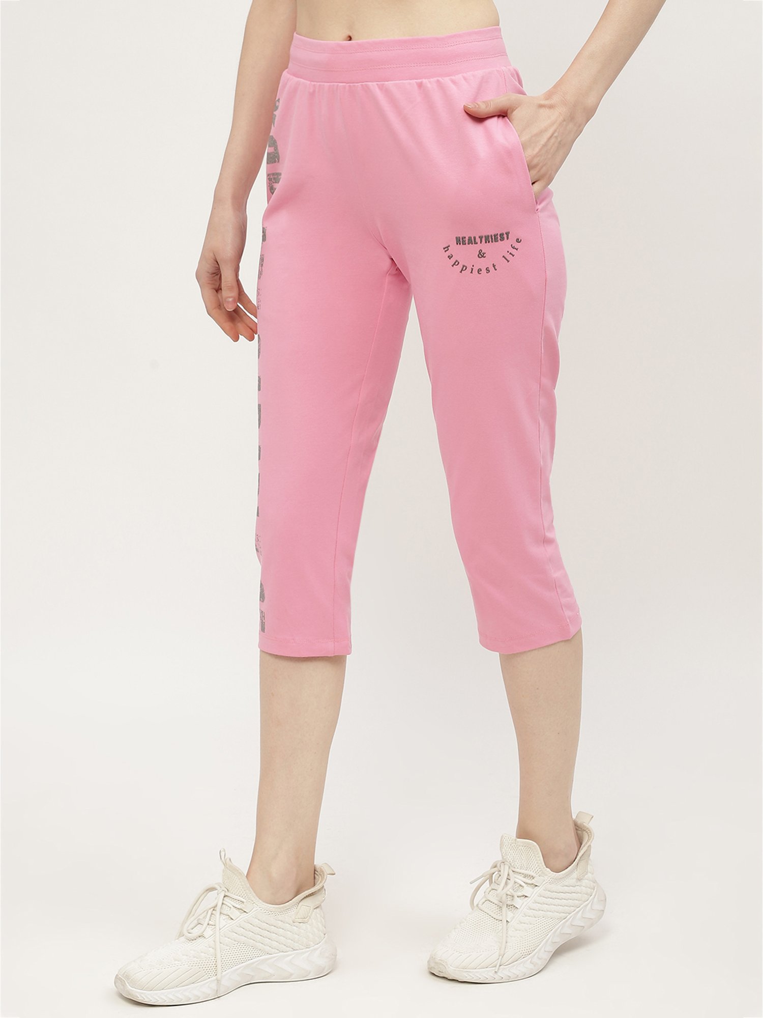 MADAME M Secret Pink Cotton Graphic Print Capris