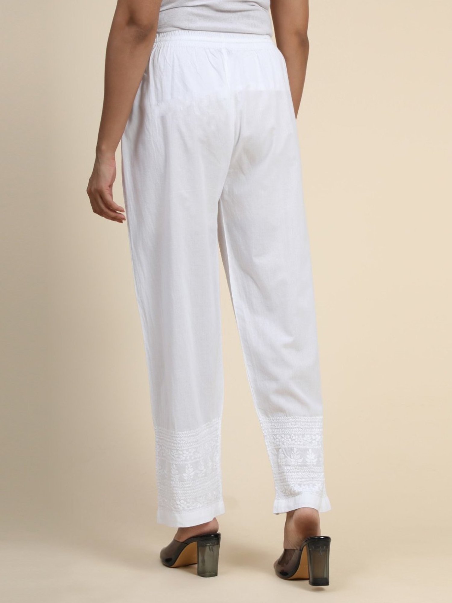 House Of Kari HOK Chikankari Cotton White Pant Trouser