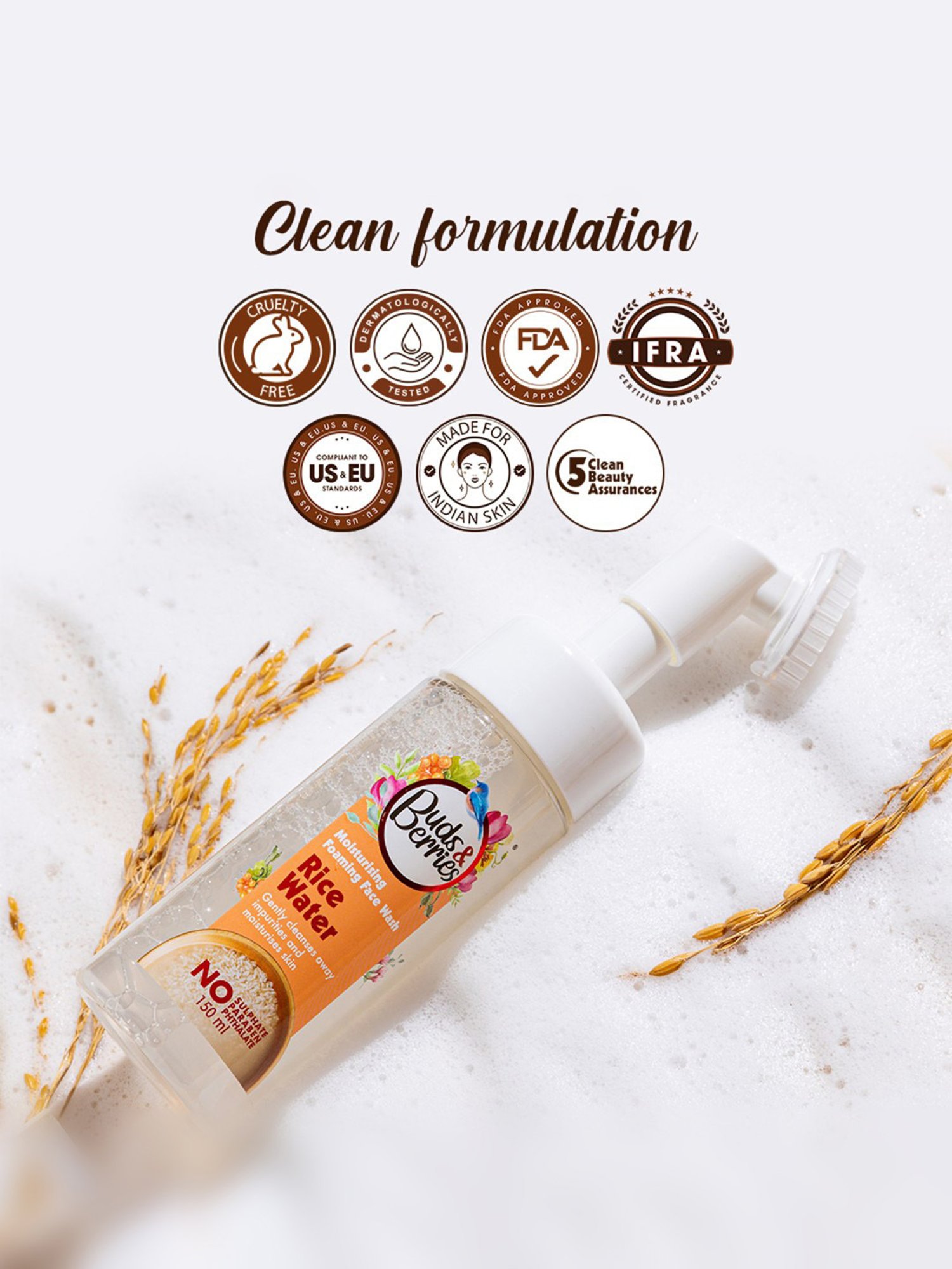 Buds & Berries Rice Water Moisturising Foaming Face Wash - 150 ml