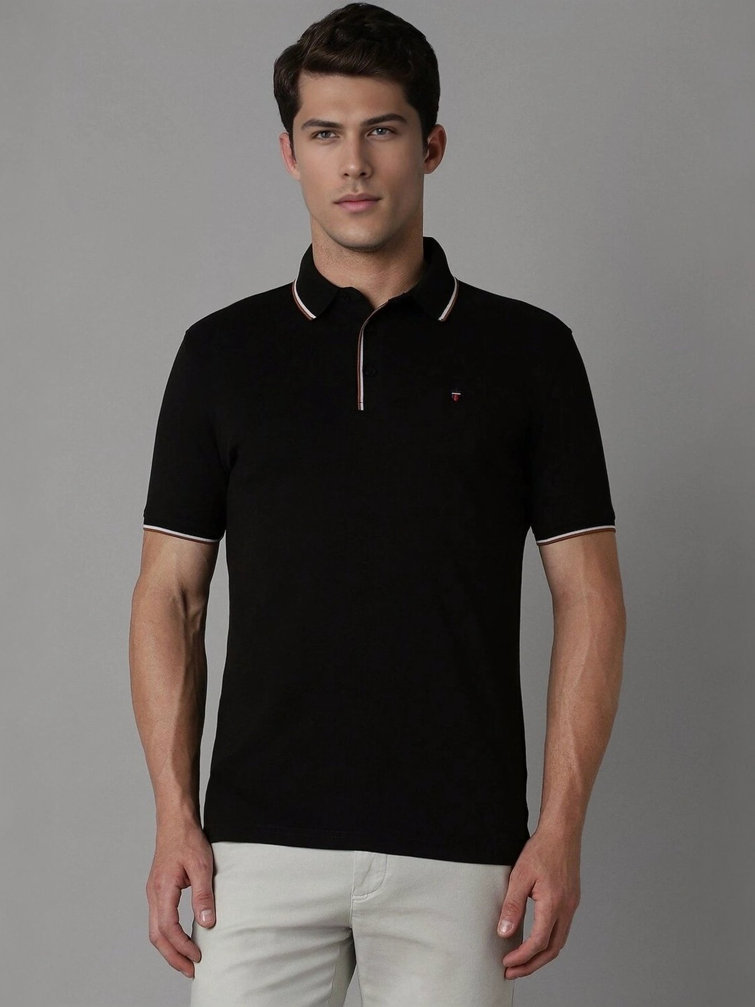 Louis Philippe Black Cotton Slim Fit Polo T-Shirt