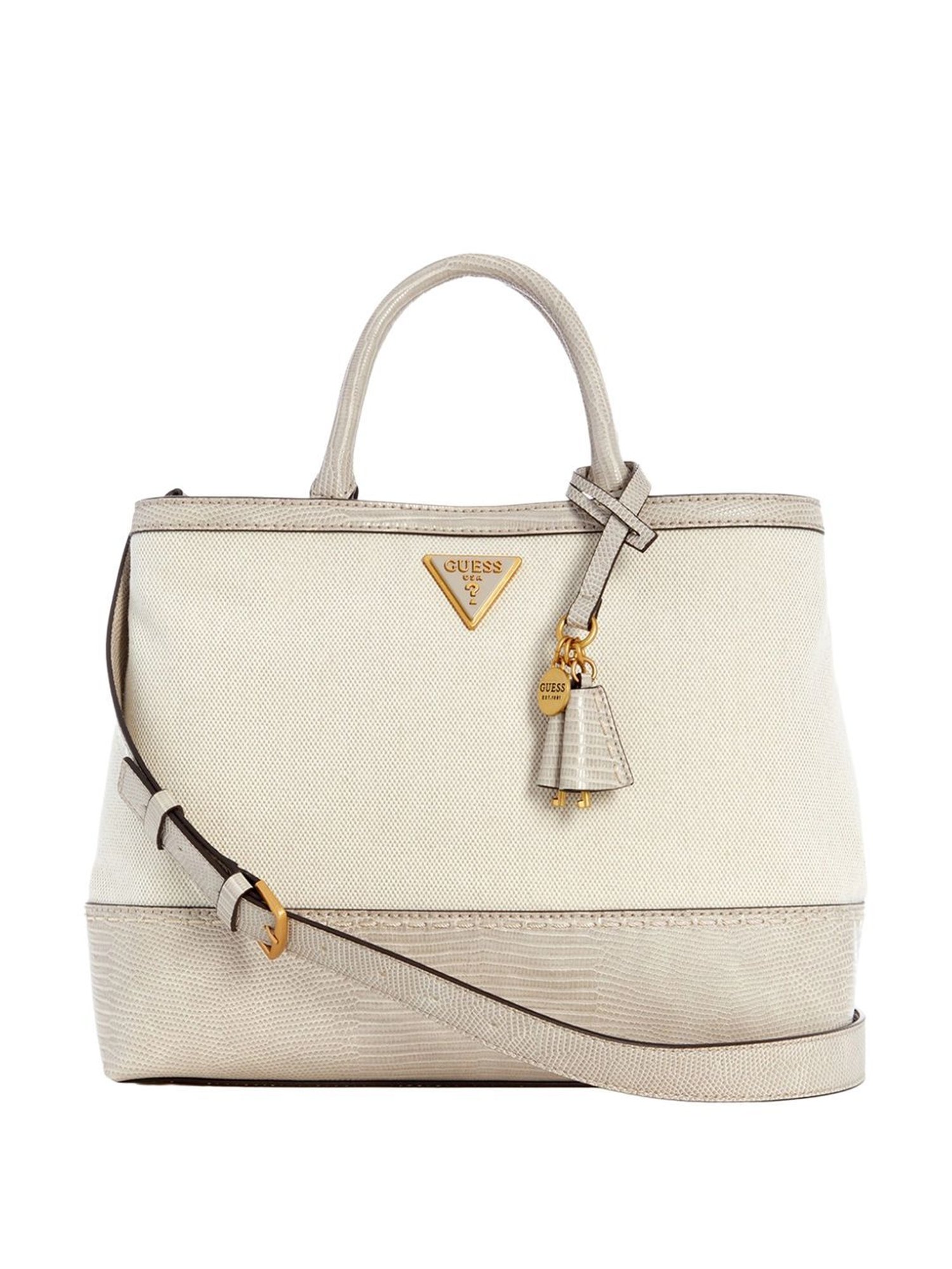 Guess Taupe Solid Satchel Handbag