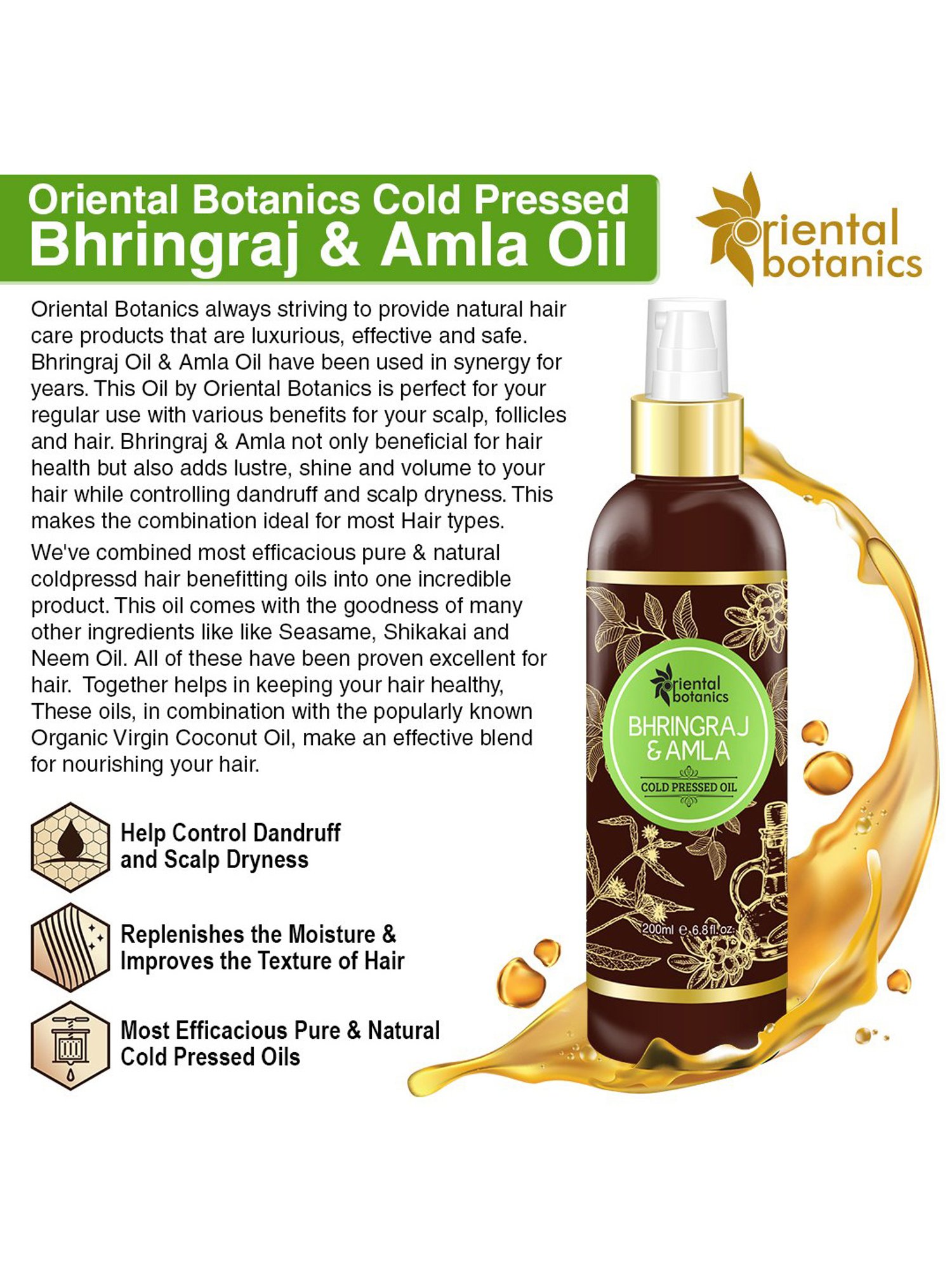Oriental Botanics Bhringraj & Amla Hair Oil - 200 ml