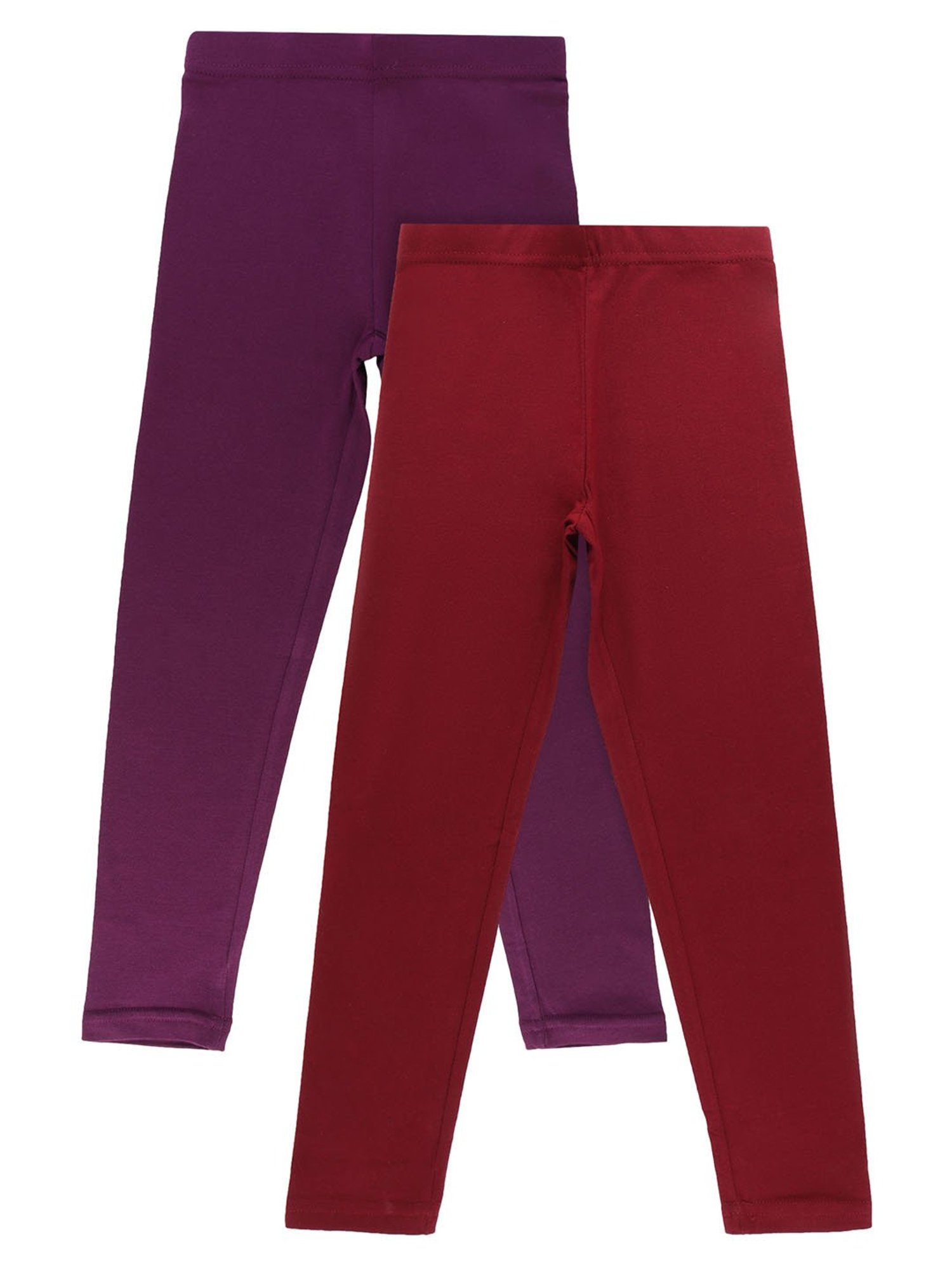 Bodycare Kids Orchid & Wine Solid Leggings (Pack Of 2)