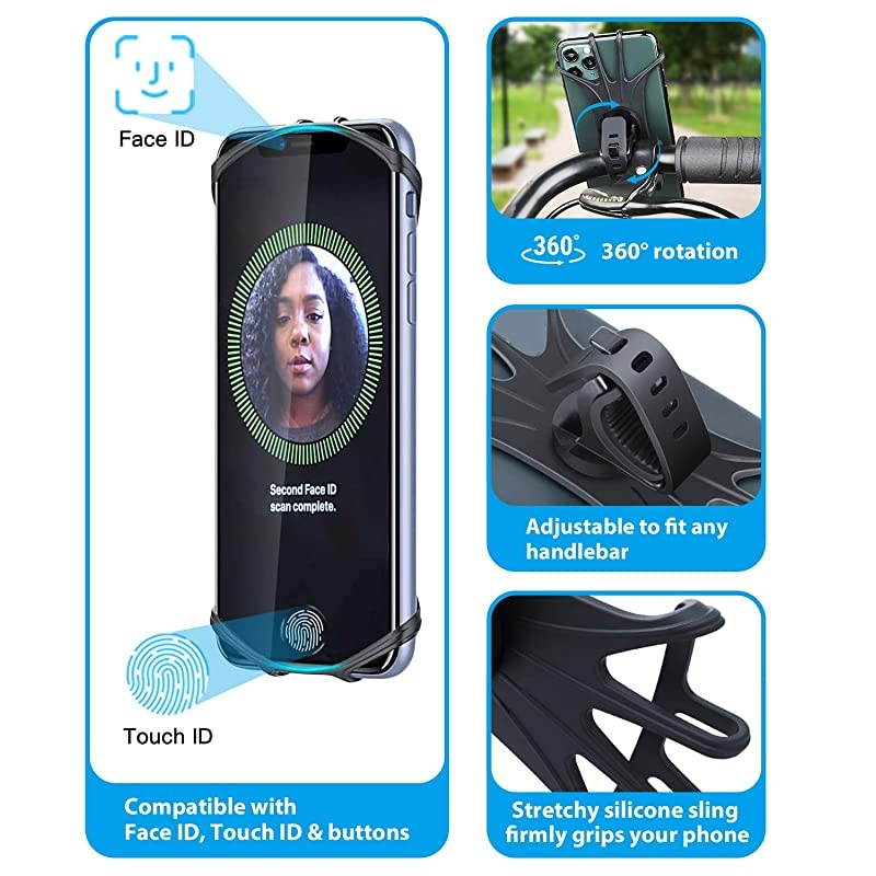 Phone Holder for Bike 360&deg; Rotation Motorcycle Phone Mount with Silicone Buckle Design Adjustable Handlebars Bicycle Phone Mount Universal for iPhone 12 11 Pro X 8 7 SE, Samsung S20, 4'' - 7'' Phones