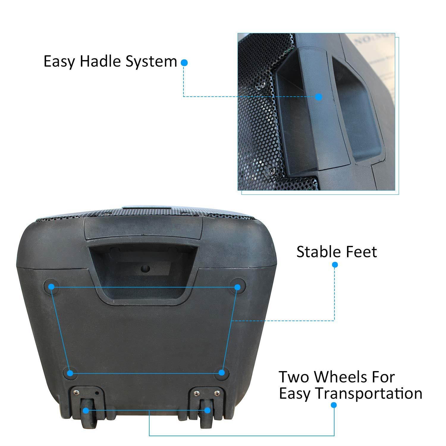 Starqueen Portable Bluetooth PA Speaker Dual 10Inch Woofer with Flashing Lights, Rechargeable Battery Powered Karaoke Loudspeaker Active DJ Party Speaker with 2 UHF Microphones, FM/MP3/USB/TF Card/AUX