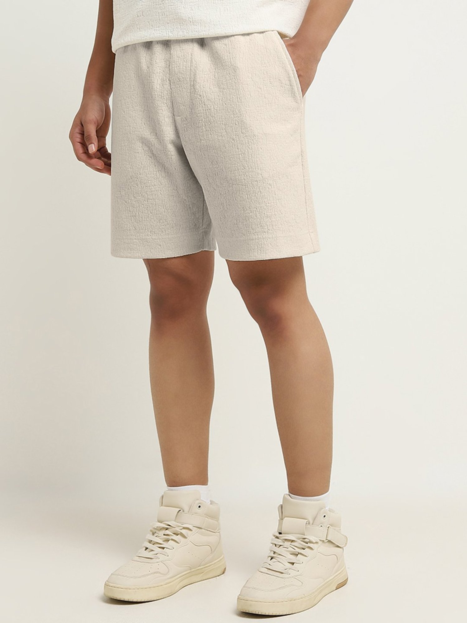 Studiofit by Westside Beige Relaxed-Fit Mid-Rise Cotton Shorts