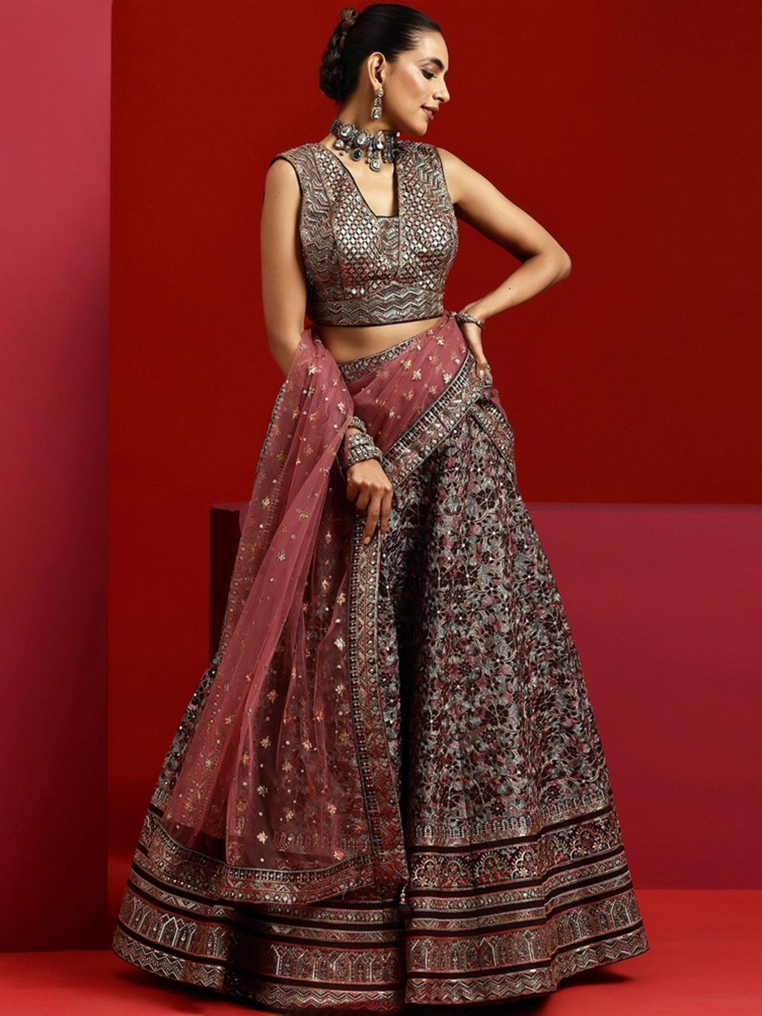 Libas Art Purple Embroidered Lehenga Choli Set With Dupatta