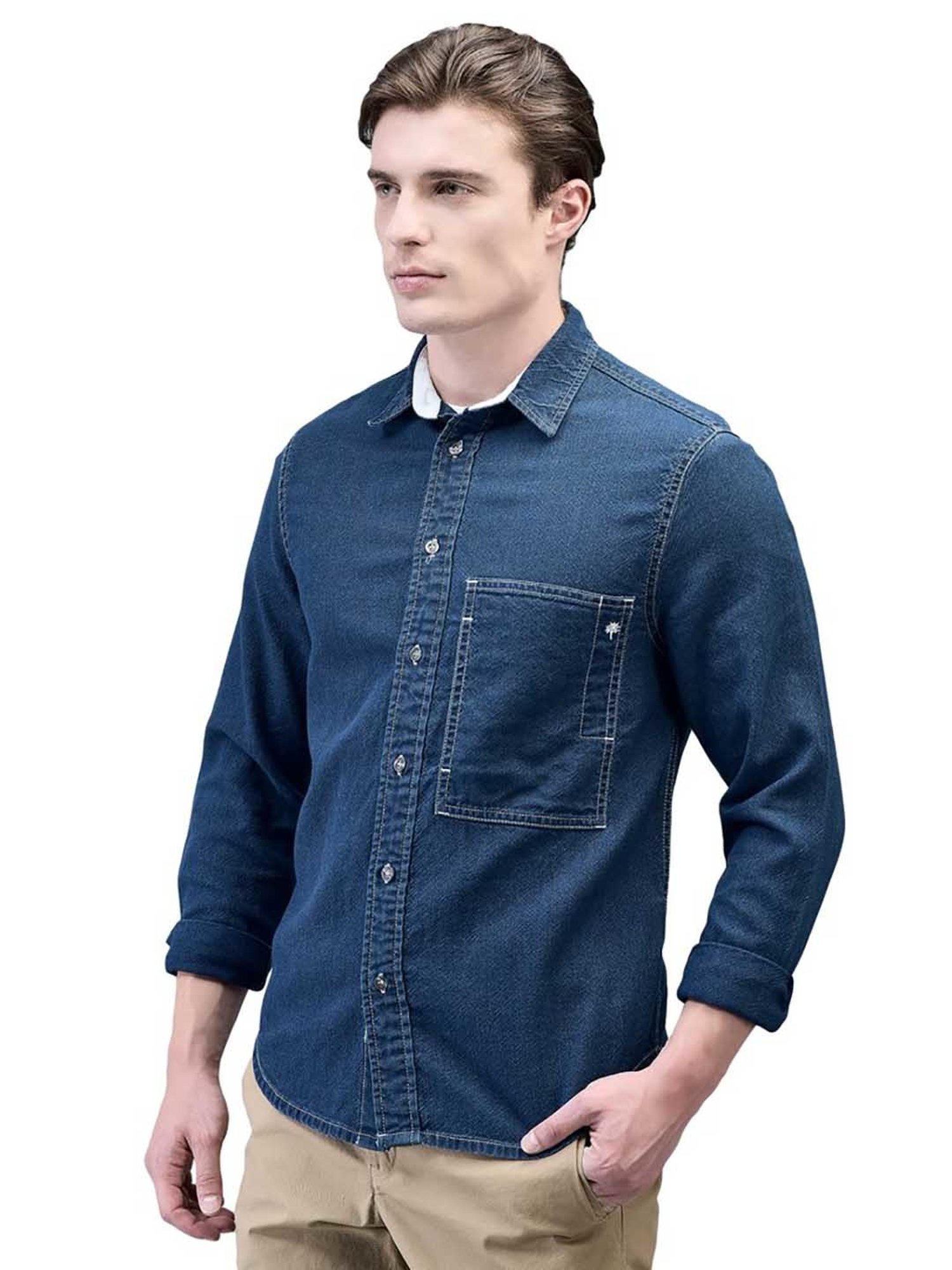 Woodland Dark Blue Regular Fit Cotton Shirt