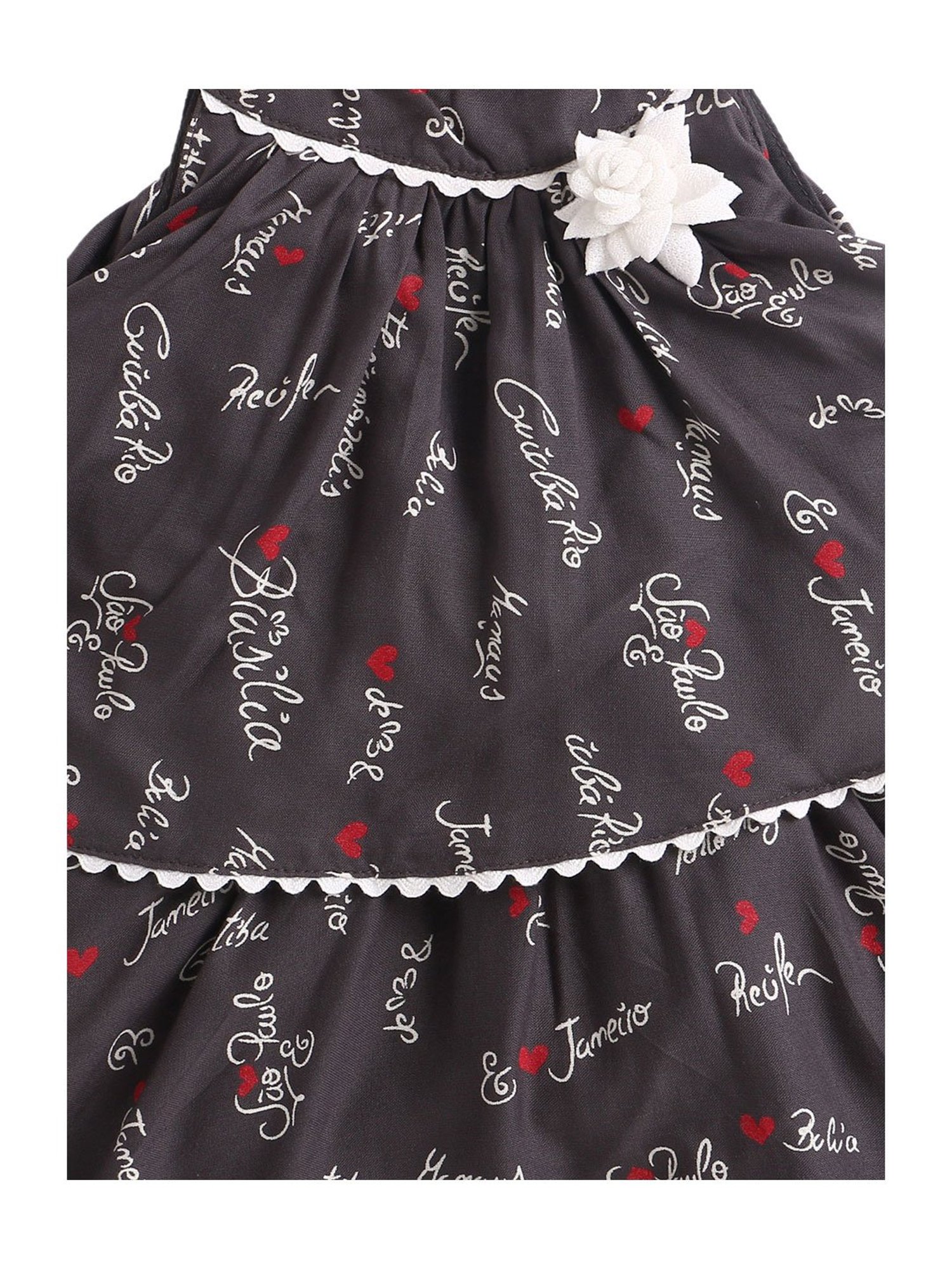 The Magic Wand Kids Charcoal Grey Printed Dress with Corsage