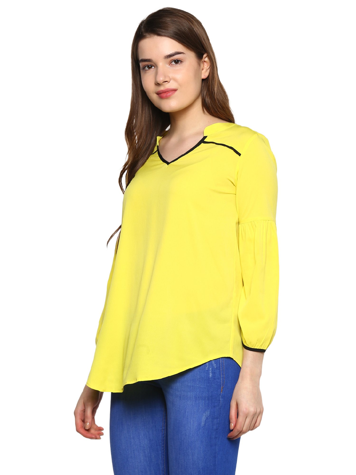 Qurvii Lime Yellow V-Neck Top