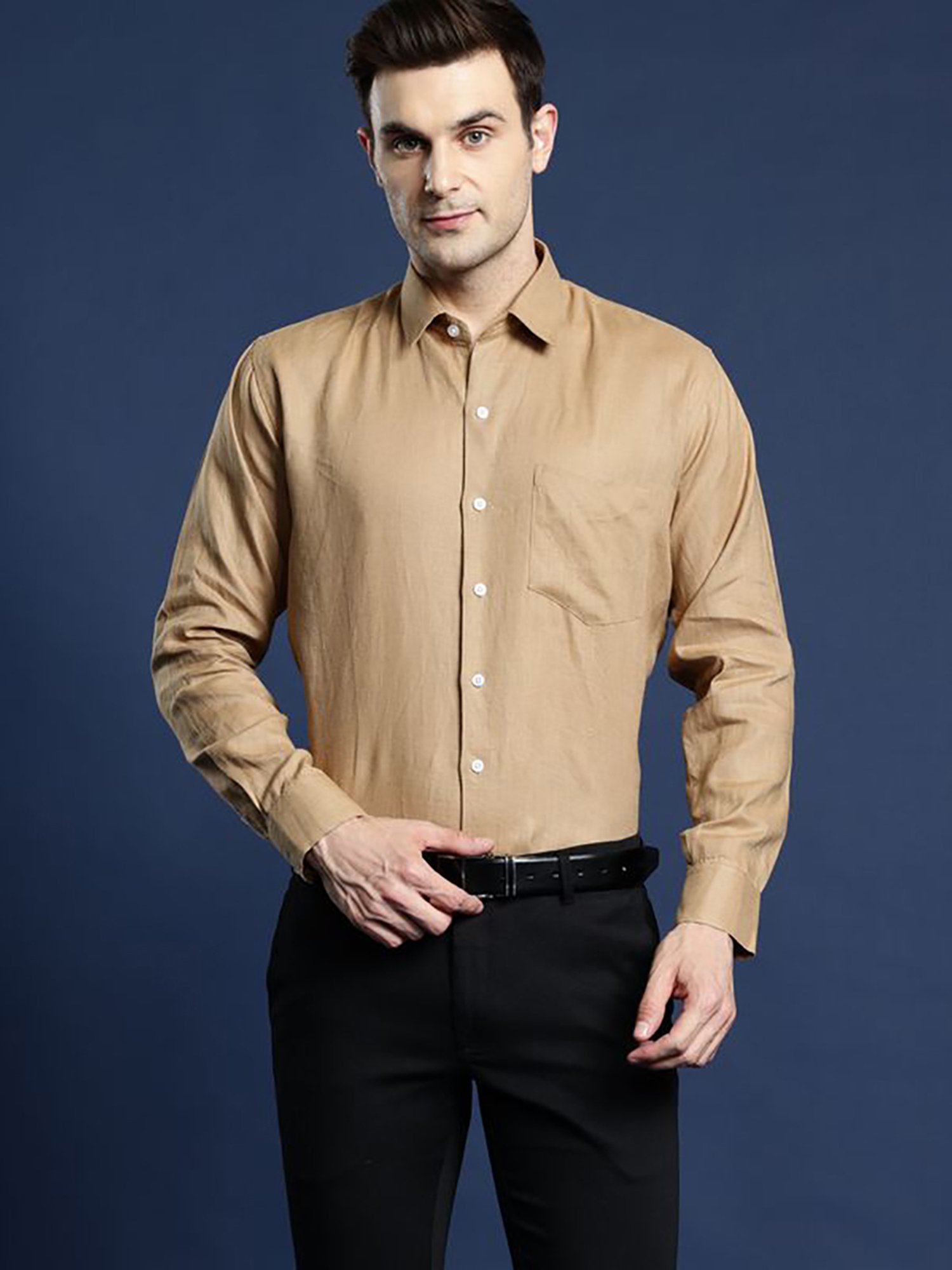 Hancock Khaki Slim Fit Solid Shirts
